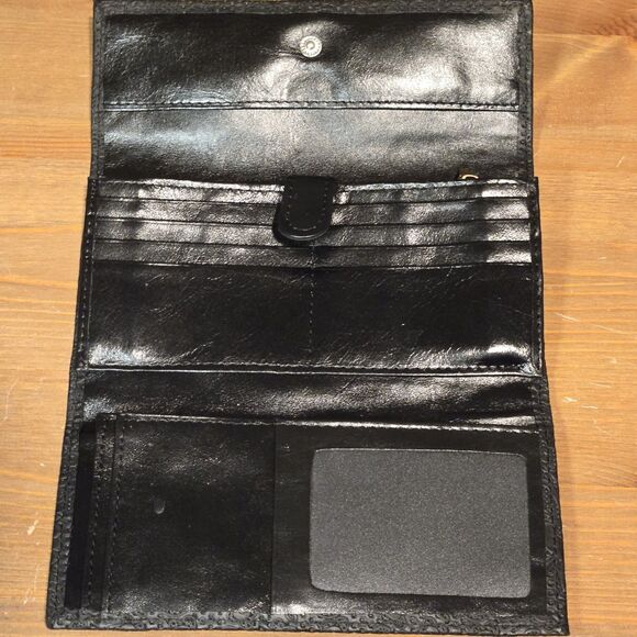 Black Faux Leather Floral Print XL Brand Wallet, NWOT 7.5 x 4 - Picture 6 of 9